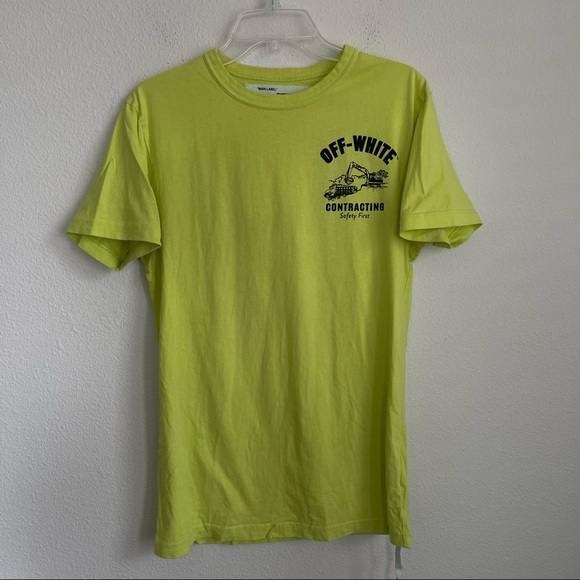 Off White Short Sleeve Contracting Safety First Neon Tee T Shirt - Picture 2 of 8